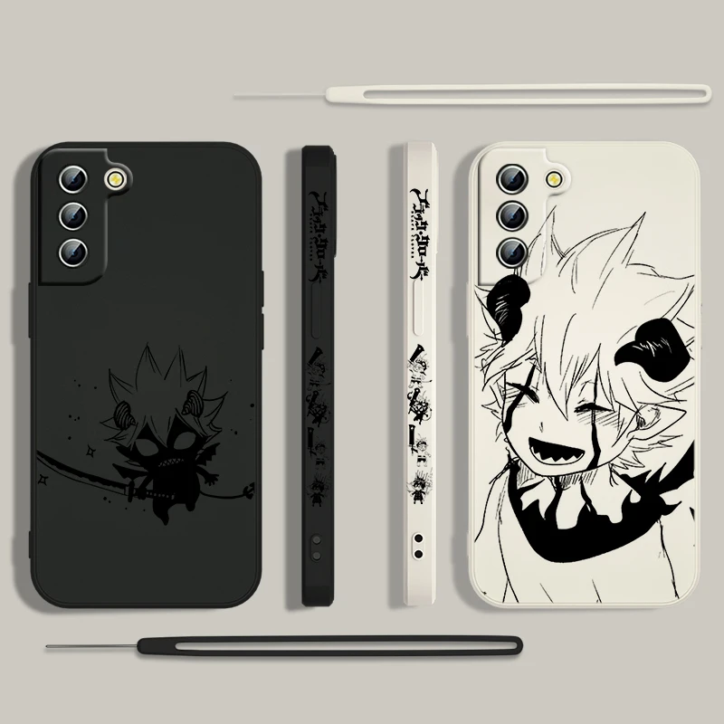 Funda de teléfono de Asta de trébol negro de Anime para Samsung Galaxy S24, S23, S22, S21, S20 Pro FE Plus, funda de cuerda izquierda Ultra líquida