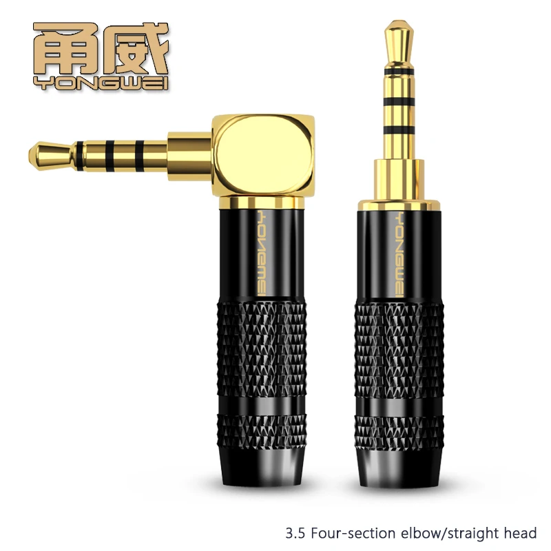 YONGWEI 90 ° DIY placa dorada 3,5mm Cable de extensión de auriculares enchufe AUX Audio para coche micrófono estéreo conectar el enchufe del servicio de soldadura