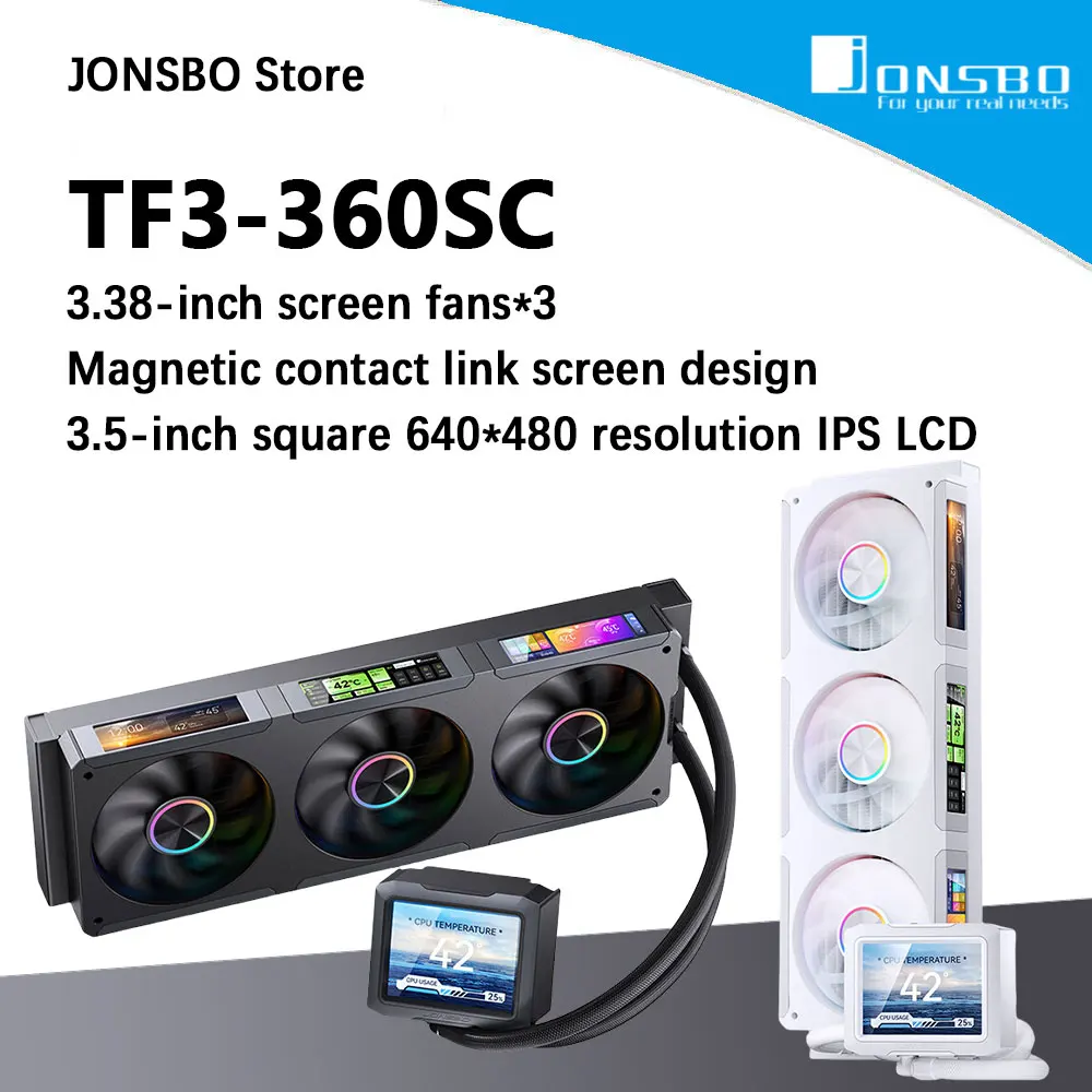 JONSBO TF3-360SC All-in-one CPU Water Cooler 3.5-inch IPS LCD 3.38-inch screen fan*3 4-screen design for LGA 1851/1700 AMD AM5 - imagen 2