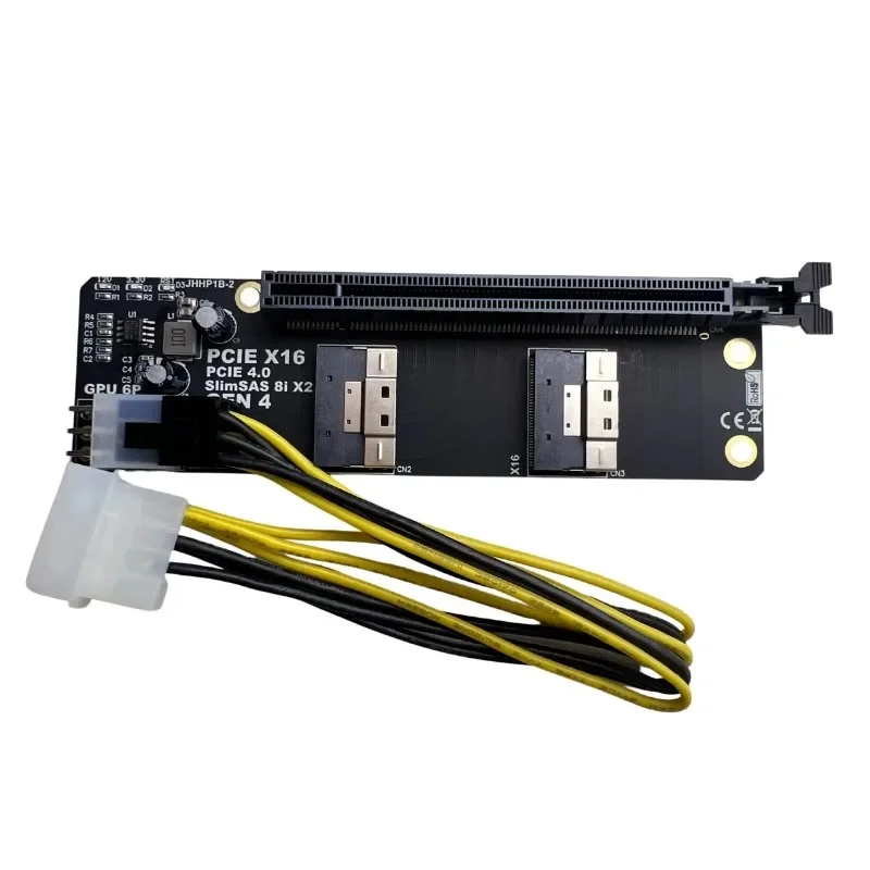 Placa adaptadora SlimSAS 8i x2 a PCI-E 4,0x16 ranura Gen4 de 2 puertos para tarjeta de red, tarjetas gráficas de vídeo, tarjeta de captura GPU, alimentación de 6 pines
