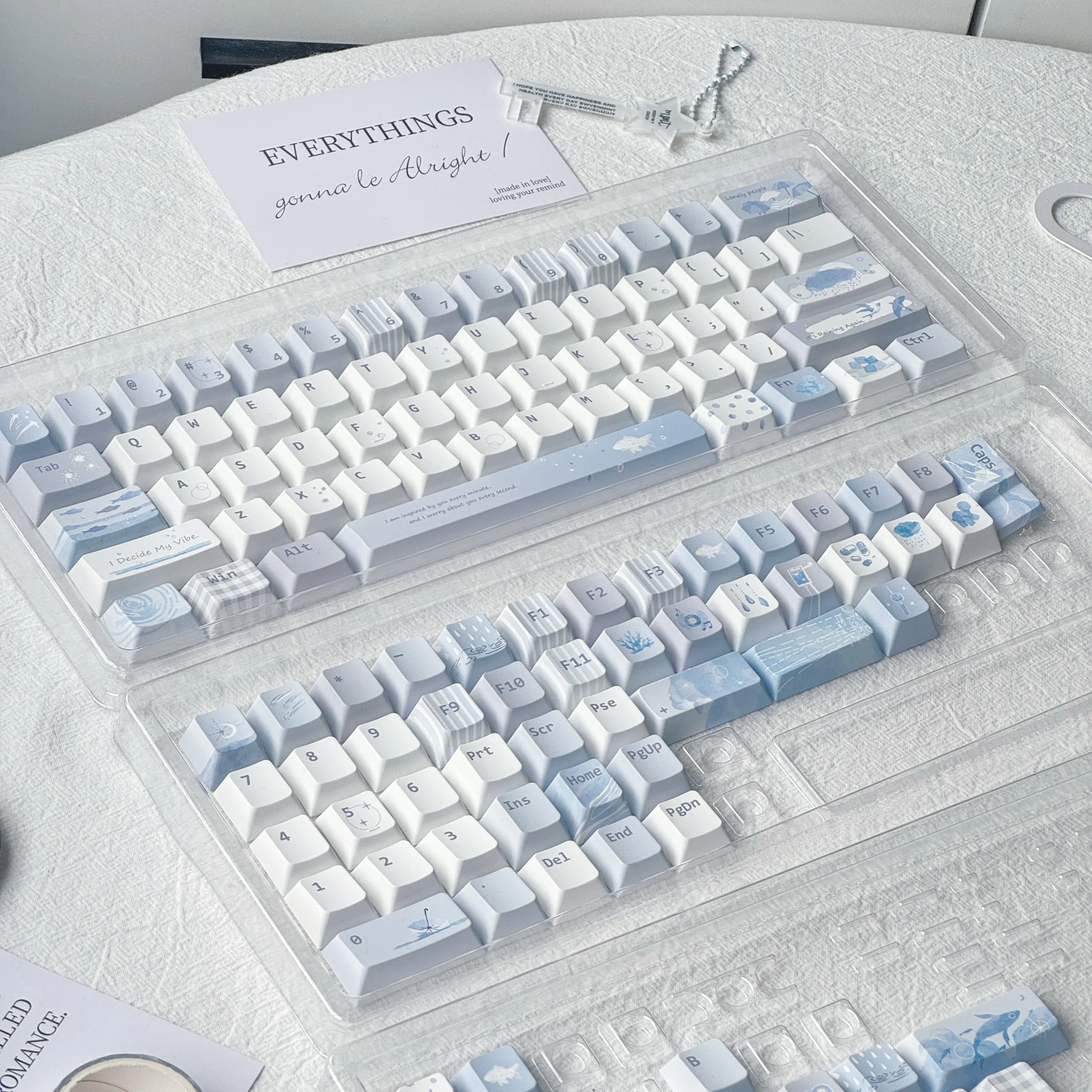 Juego de teclas con tema MoCoo-Blue Island, teclas de teclado con perfil de cereza de sublimación personalizadas para accesorios de teclado mecánico