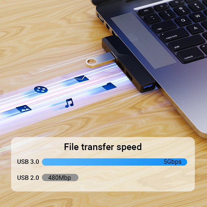 Hub USB 4 en 1, divisor USB 3,0, multipuerto, expansor de puerto USB 2,0, transferencia rápida de datos, 4 puertos para Mac, PC, portátil, impresora, HDD móvil - imagen 3