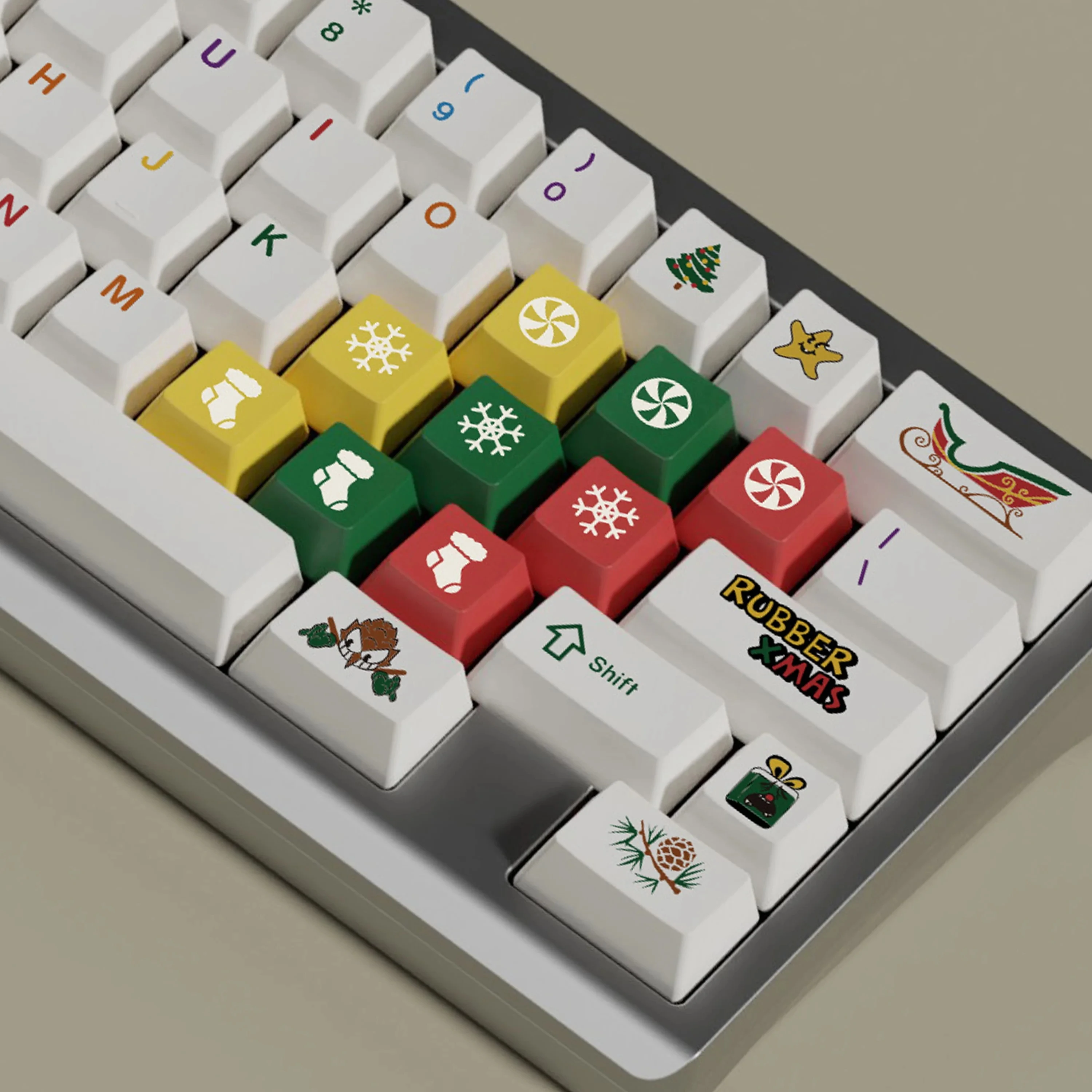 Juego de teclas navideñas de goma de 151 teclas, perfil de cereza, sublimación de tinte PBT, teclas blancas para teclado Mx Switch GH60 61 75 87 96 980 104 - imagen 5