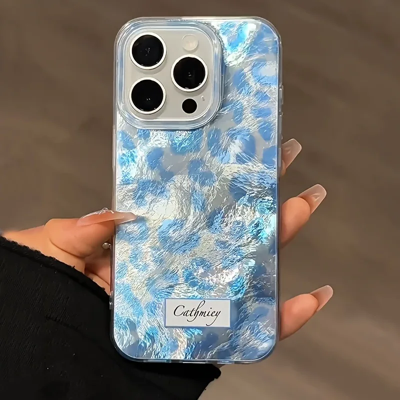 Para iPhone 17 16 15 14 13 12 11 Pro Max funda de silicona con estampado de leopardo azul para iPhone XS Max XR X 7 8 Plus 16E 17 Fundas de aire - imagen 2