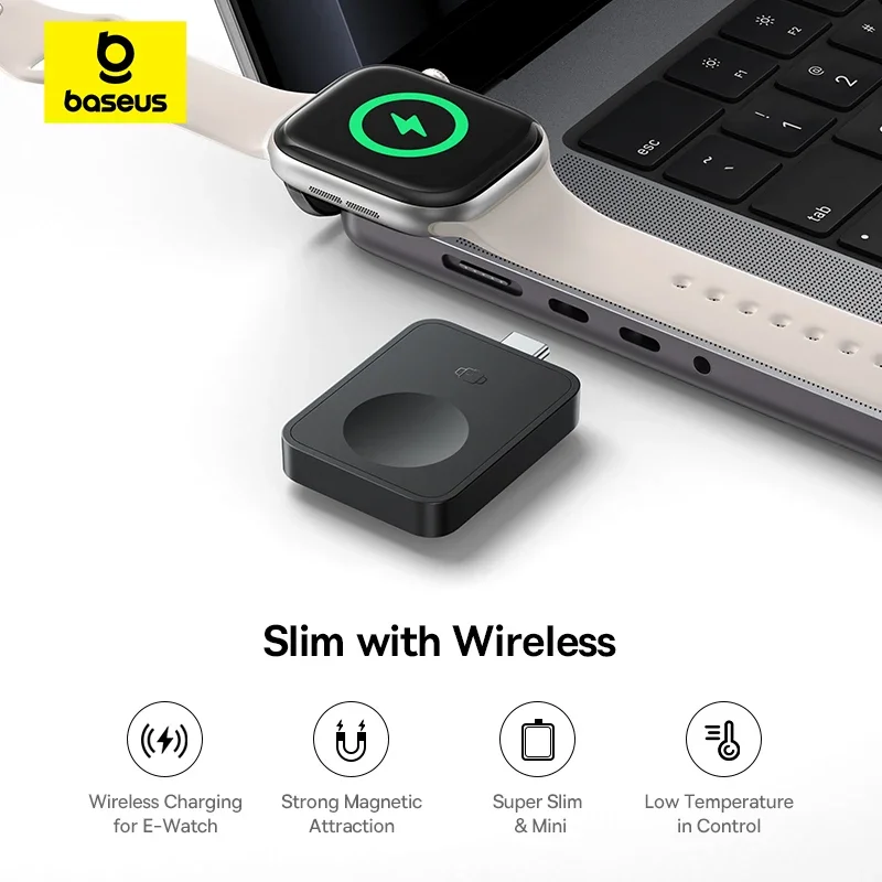Baseus Mini cargador inalámbrico magnético 2,5 W para Apple Watch S1-S10 Series SE Series Ultra Series - imagen 3
