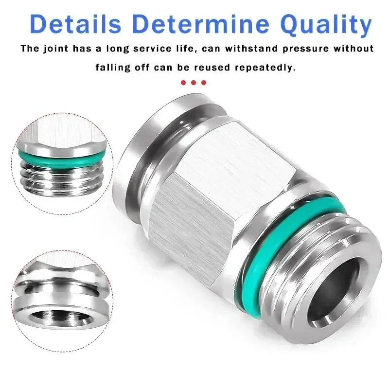 Conector de PC de rosca G, accesorio para manguera de aire G1/8 1/4 3/8 1/2, junta de tubo de rosca macho de 8mm, acoplamiento rápido neumático de acero inoxidable 304 - imagen 3