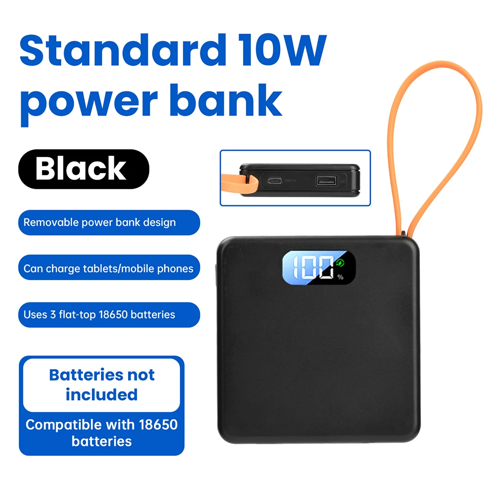 Kit de Banco de energía de batería DIY 3*18650, caja de carga rápida de 10W 22,5 W con Cable de carga, Kit de fuente de alimentación móvil sin soldadura extraíble - imagen 4