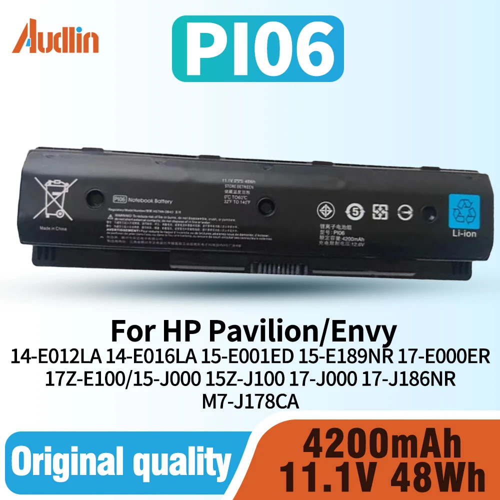 Audlin Batería para portátil HP PI06 710416-001 Pavilion 14 15 17 Series 14-E012LA Envy 15-J000 17-J000 HSTNN-LB4N M7-J020DX 17-E020US M6-N012DX HSTNN-UB4N HSTNN-LB40 TPN-L112 X 17T- J100 710417-001