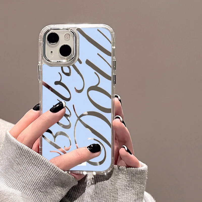 Bonita funda de teléfono con espejo y letras en inglés para iPhone 16 Pro Max, funda suave a prueba de golpes para iPhone 11 12 13 15 14 Pro Max XR X XS Max