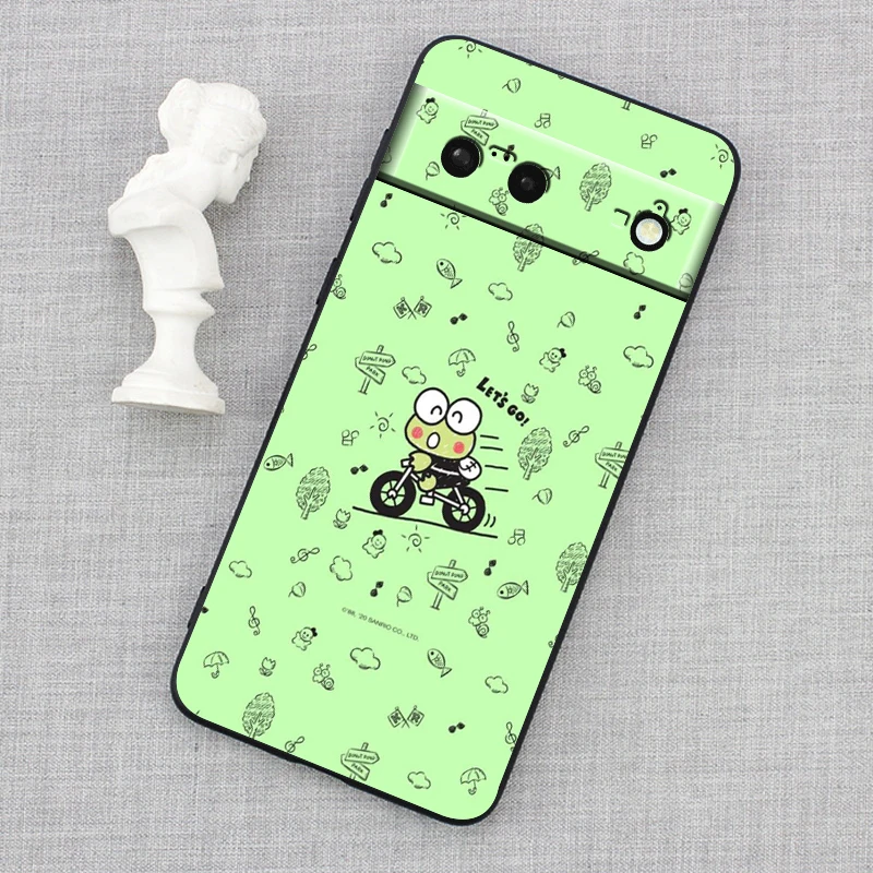 Sanrio-Kero Keroppi para Google Pixel 9, 8, 7A, 7, 6A, 6, 5A, 5, 4, 4A, XL, 5G, carcasa de silicona negra a prueba de golpes, funda de teléfono de TPU - imagen 3