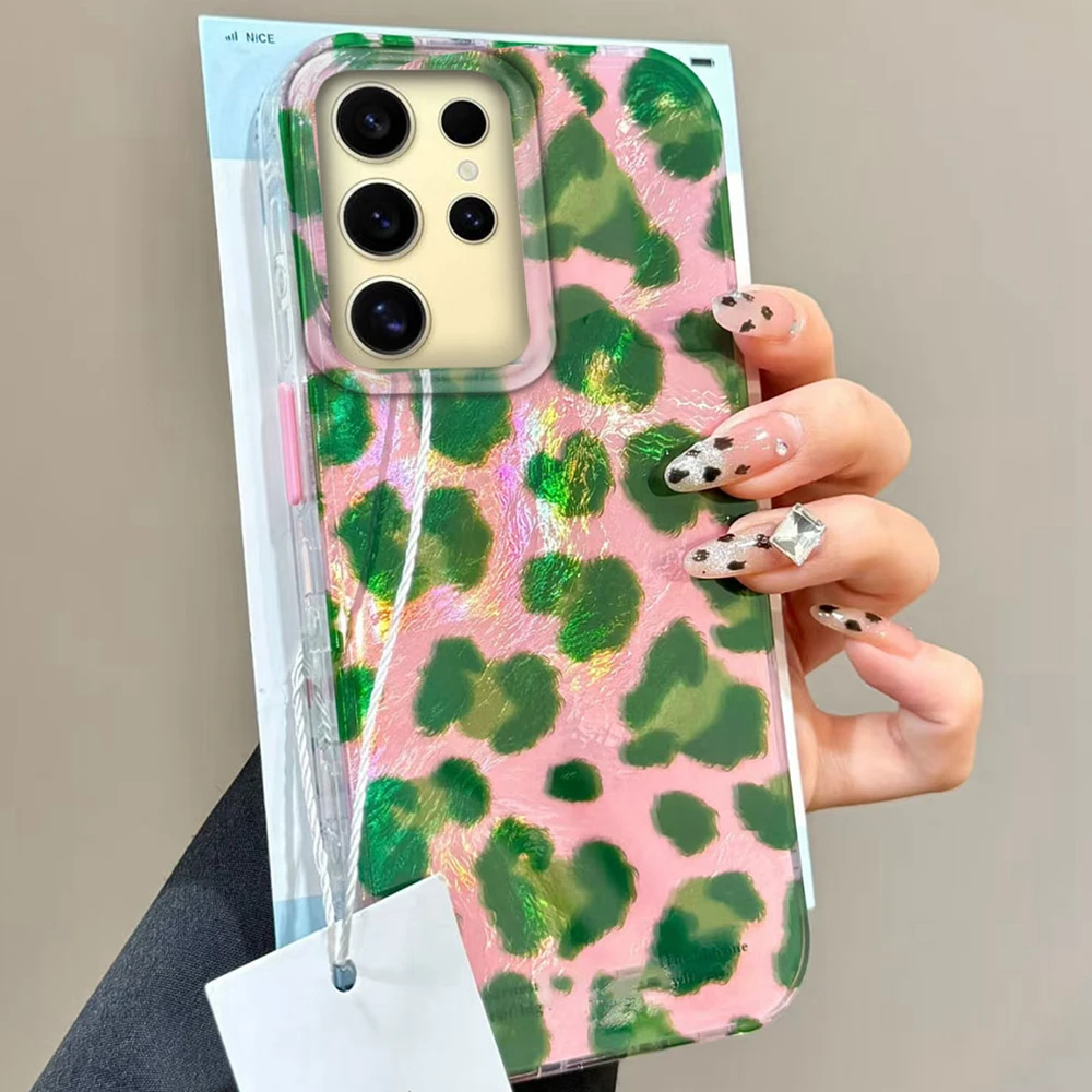 Funda de teléfono para mujer con estampado de leopardo rosa y verde para Samsung Galaxy S25 Edge S24 S23 S22 S21 S20 FE Plus Ultra Shell TPU - imagen 2