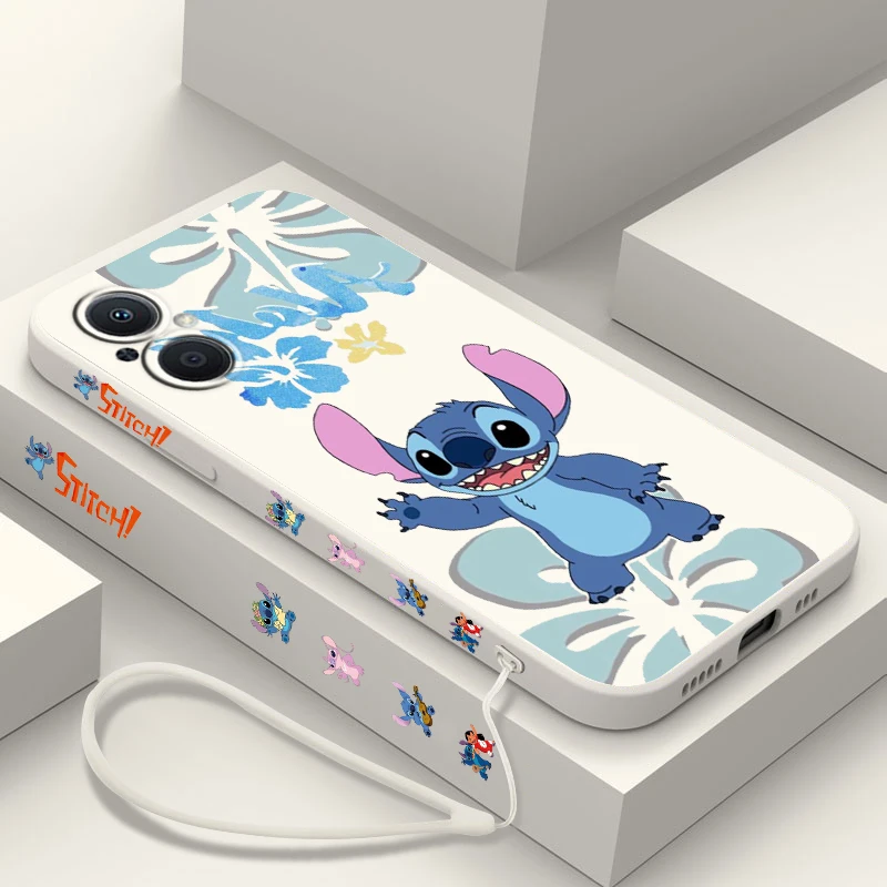 Funda de teléfono Lilo And Stitch para OPPO Find X5 X3 X2 Lite Pro Neo A5 A53 A94 4G 5G Liquid Left Rope Soft Cover