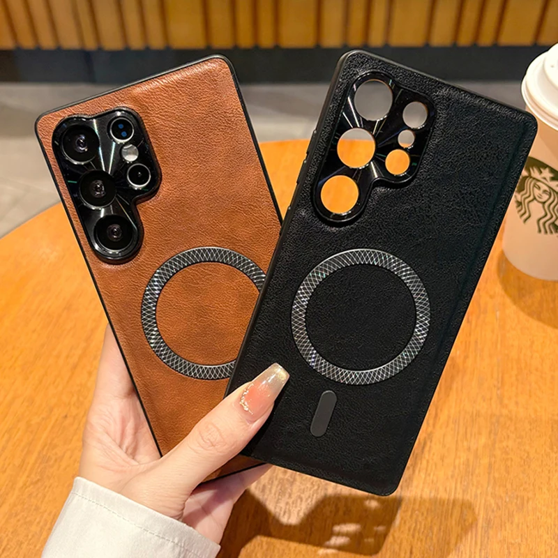 Funda magnética para Samsung Galaxy S26 S25 FE S24 S23 S22 S21 Ultra Plus, funda de cuero suave a prueba de golpes, carcasa de cámara de Metal Mag-safe - imagen 4