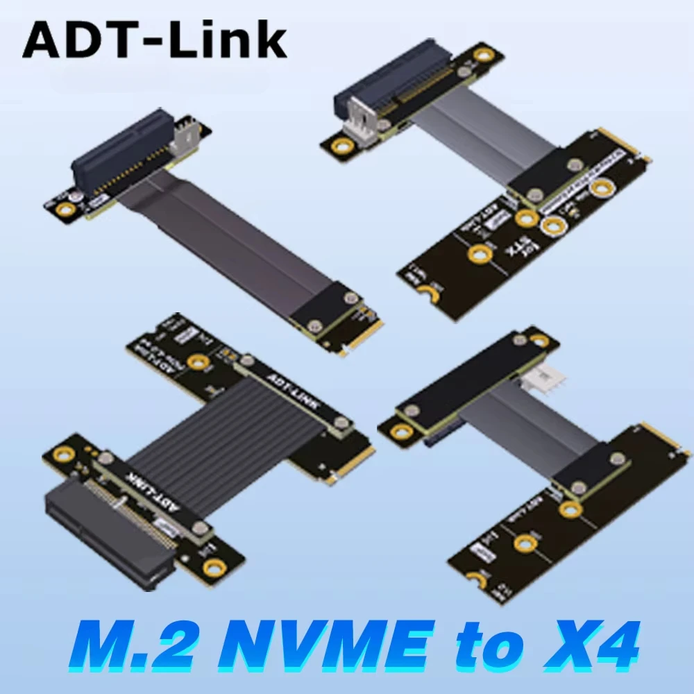 ADT M.2 NGFF NVMe SSD a PCIe 3,0 x4 adaptador elevador giro 90 ángulo GPU PCI-E 4X a M2 m-key Gen3 Cable de extensión para tarjeta de vídeo de PC