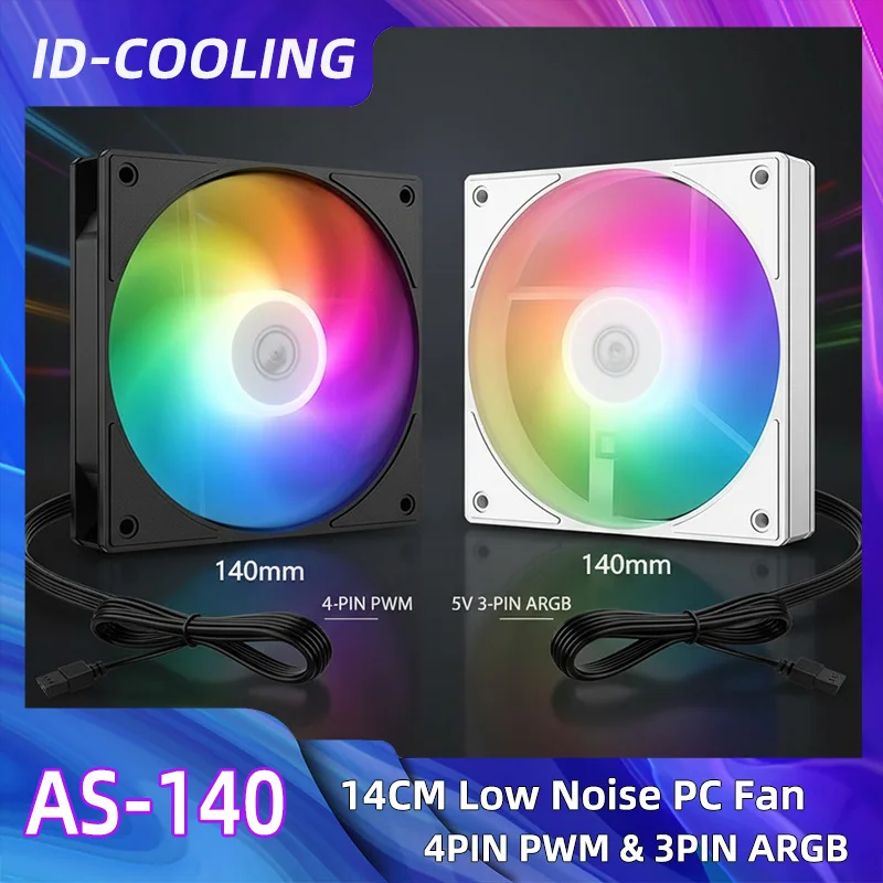 ID-COOLING AS-140 14CM ventilador con cubierta de PC de bajo ruido 5V 3PIN ARGB 12V 4PIN PWM rodamientos silenciosos de larga duración ventilador de refrigeración de CPU para PC de juegos