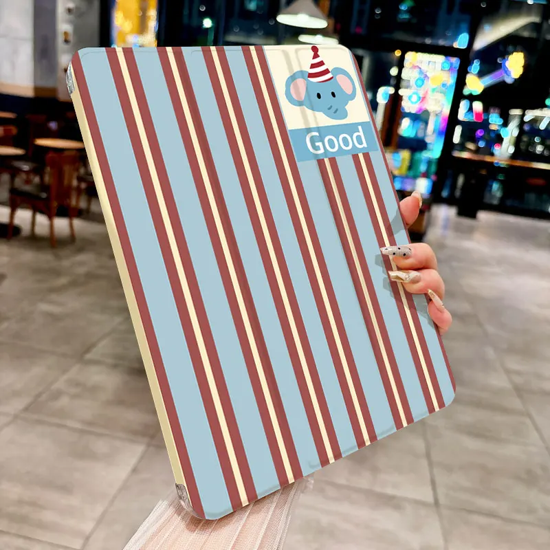 Funda para tableta con rayas y elefantes azules y marrones para iPad pro 10/11 pulgadas 2020/6/7th/8th /Air 3rd/Air 4th/9th gen/Air 5th Gen 2022/Air - imagen 4