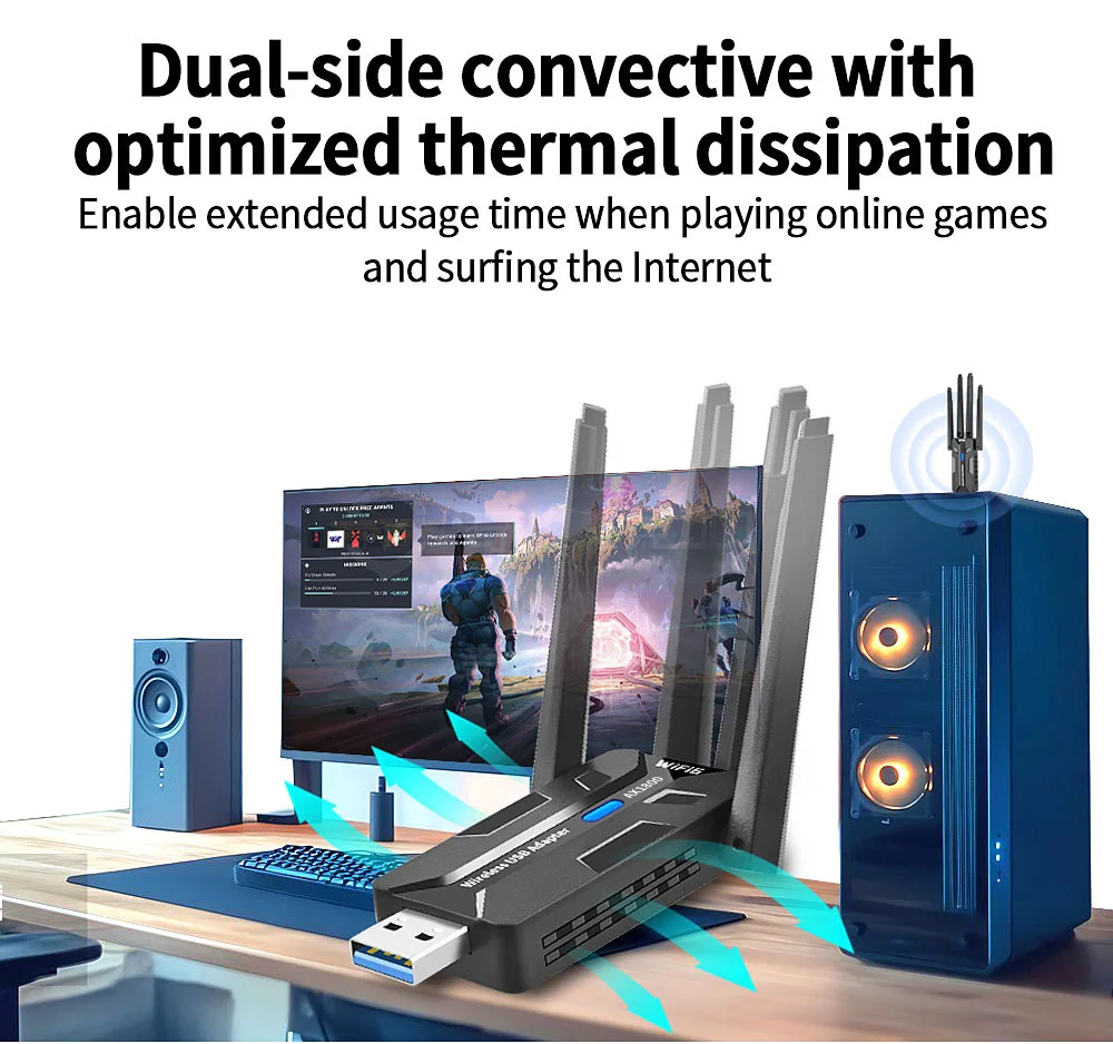 Adaptador USB AX1800 WiFi 6, 2,4G/5Ghz, receptor WiFi inalámbrico de doble banda, Dongle USB 3,0, controlador de tarjeta de red gratis para Win 10/11 - imagen 5