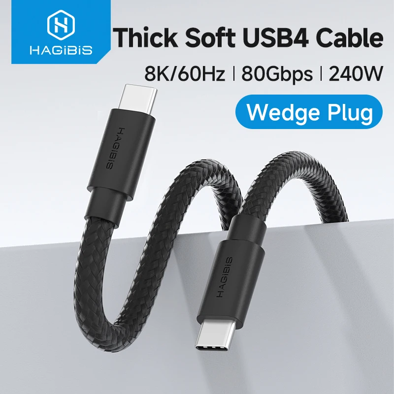 Hagibis USB C a USB C Cable grueso suave USB4 80Gbps fecha 240W carga rápida 8K Cable de vídeo para Thunderbolt 4/5 iPhone portátil