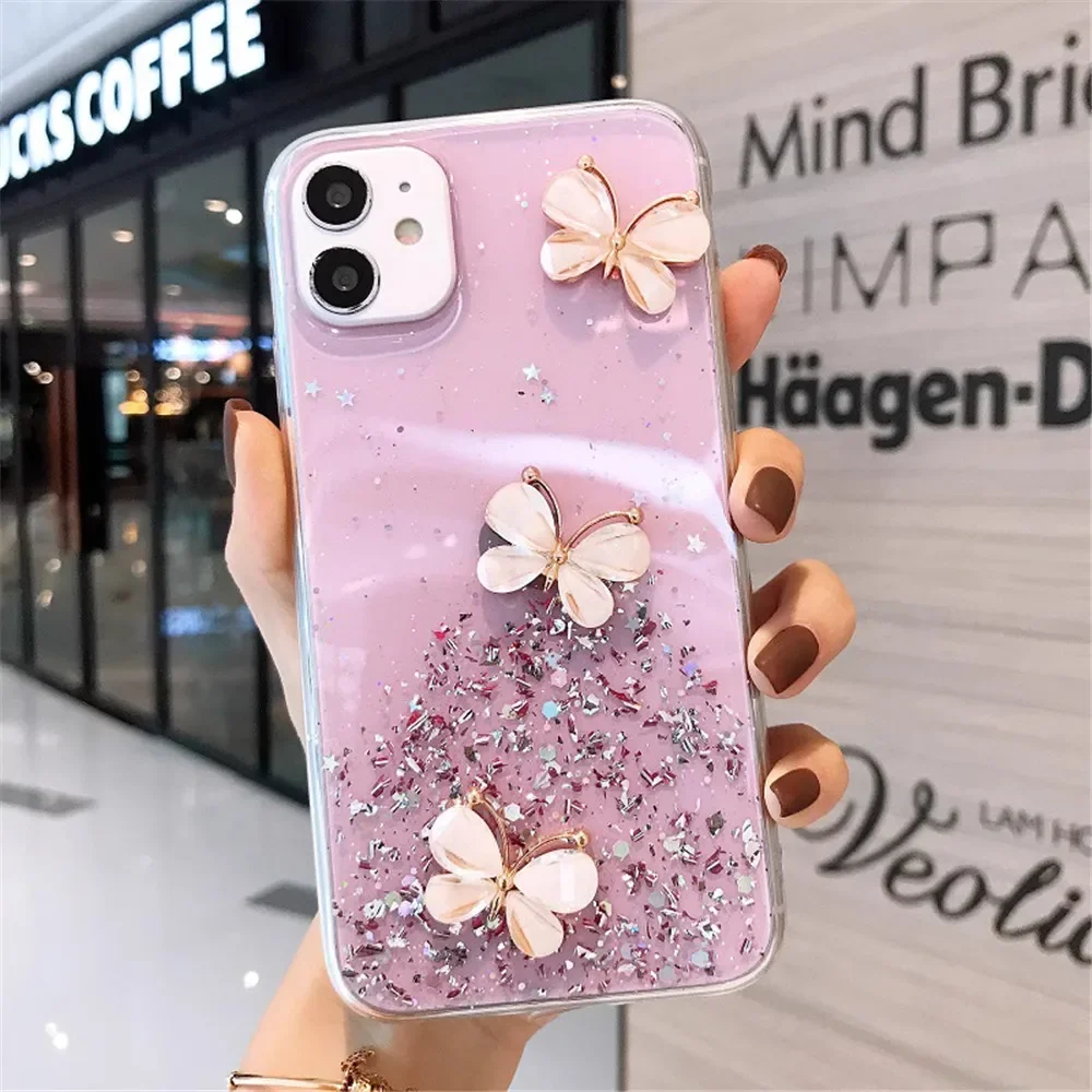 Para Redmi Note 14 4G lentejuelas brillo 3D mariposa funda para Xiaomi Redmi Note 14 Pro Plus Note14pro 14C 14T POCO X7 funda de silicona - imagen 4