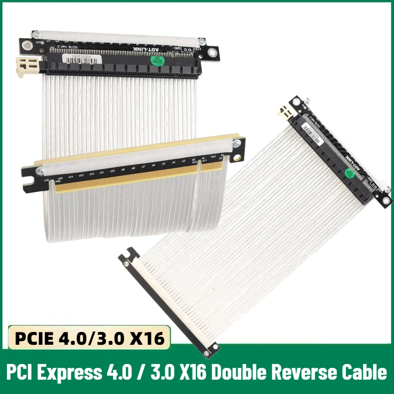 Cable de extensión de tarjeta gráfica PCI-E x16 4,0 3,0 doble inverso, velocidad completa estable Gen4/3 para chasis ITX A4, negro, plateado, R33UF-TU