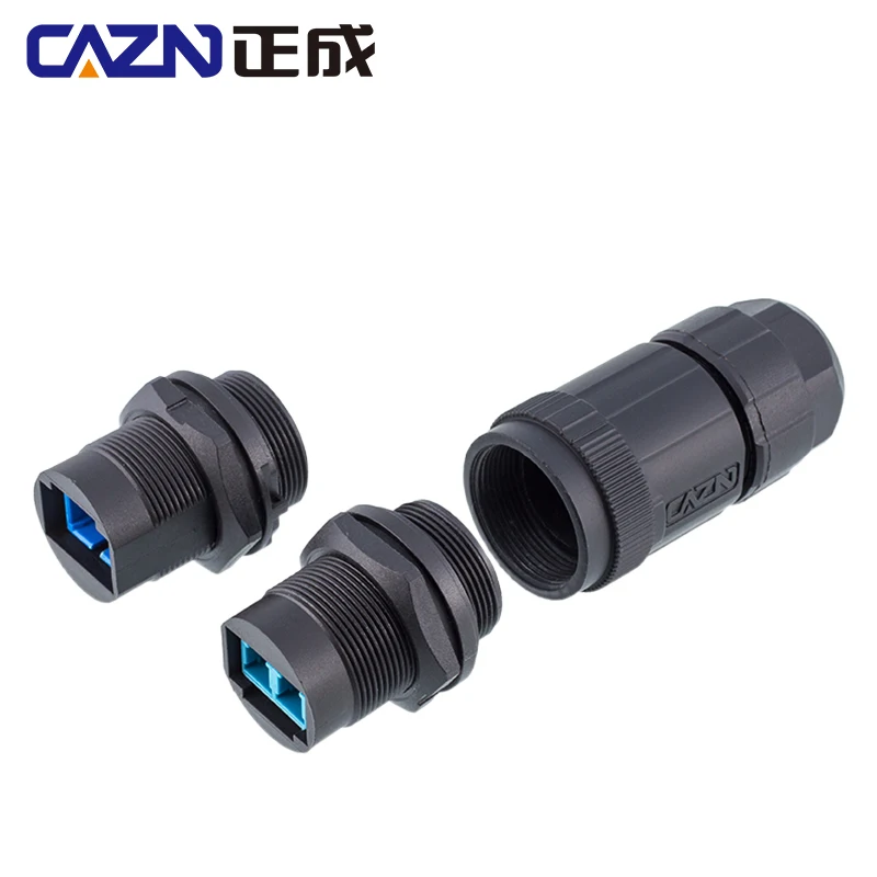 Conector de enchufe monomodo roscado E13 FDDI LC resistente al agua con tapa antipolvo - Receptáculo montado en la parte posterior/delantero