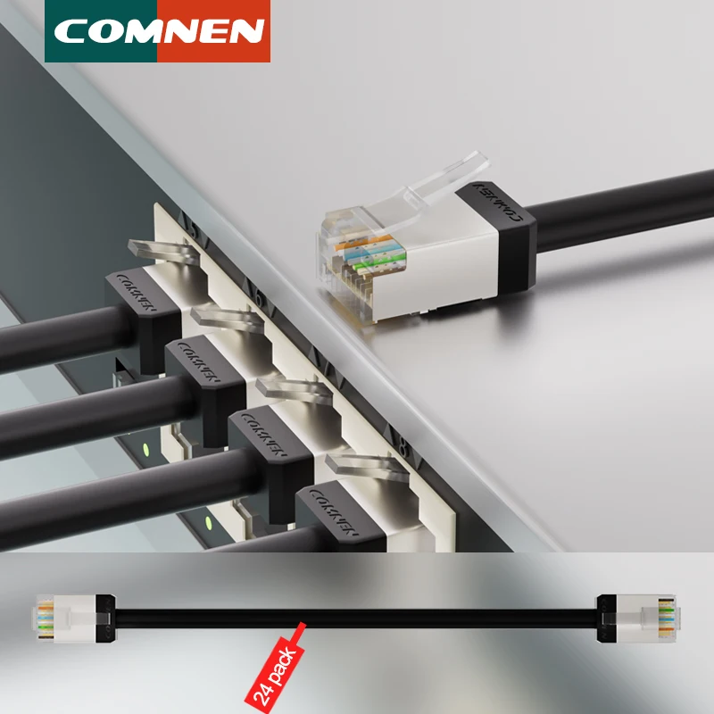 Cable Ethernet COMNEN de 0,1-1M, 24 Uds., Cat 6A FTP, 1000Mbps, Cable de conexión RJ45, enrutador de módem de Internet, Cable de red de alta velocidad