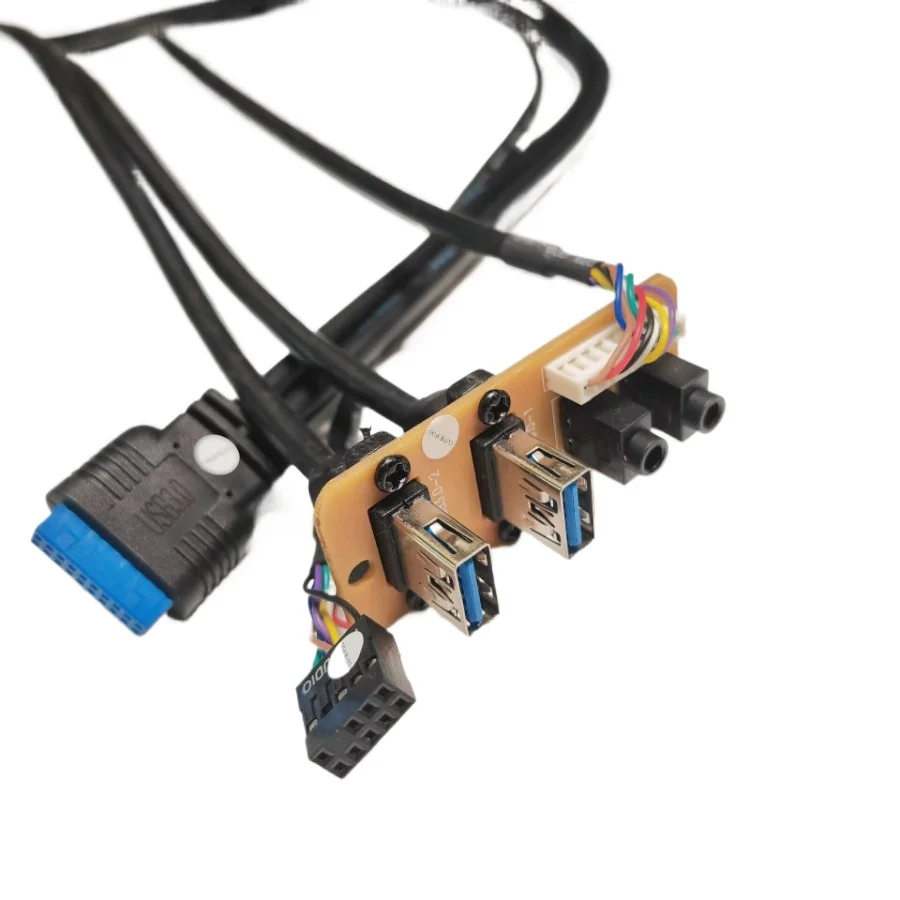 Cable de datos del Panel frontal de extensión de la placa base 19P 9 pines a 2 puertos USB 3,0 3,5mm HD toma de Audio Cable de interfaz de E/S 65mm x 27mm