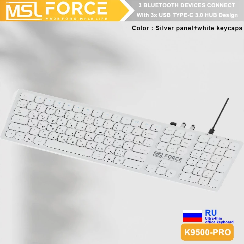 Teclado inalámbrico ruso con Bluetooth, dispositivo con concentrador tipo c, 108 teclas, usb, aleación de aluminio, para Windows, iOS, Android, ordenador de escritorio - imagen 2