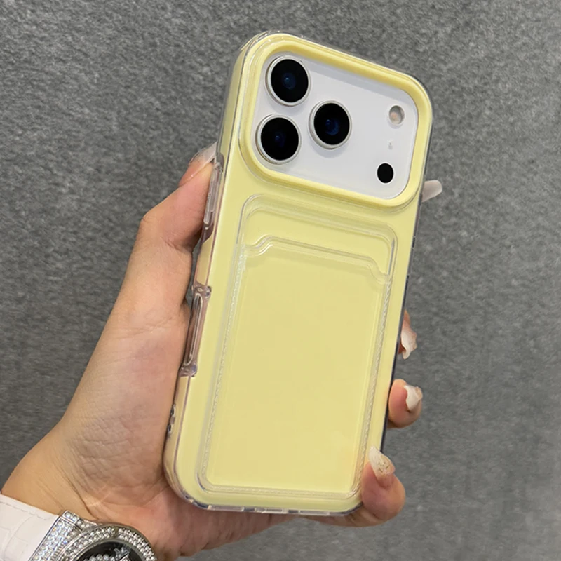 Funda de teléfono con tarjetero acrílico duro de Color caramelo para iPhone 17 16 Pro Max 11 12 13 14 15 17 Air a prueba de golpes con cubierta trasera de parachoques - imagen 2