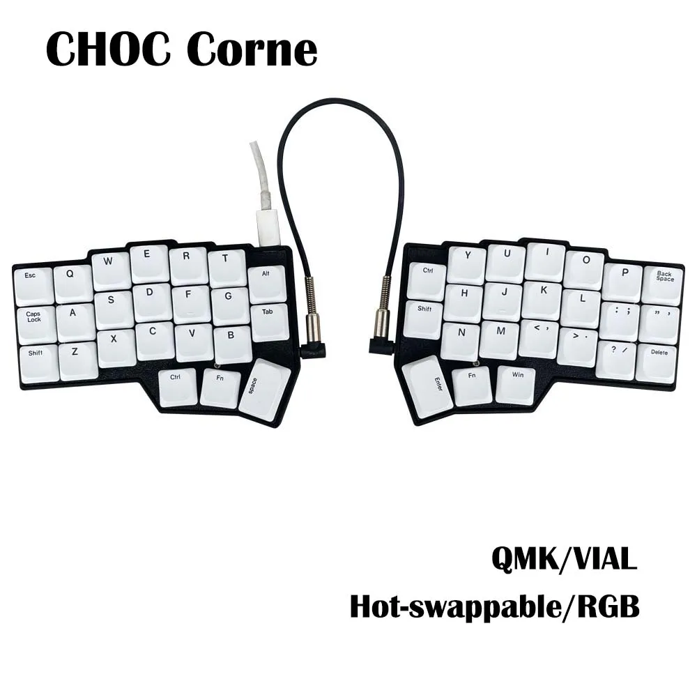 CHOC Corne Teclado mecánico dividido de perfil bajo con cable Hot-swap Kaih Chocalate V1/V2 interruptor con cable RGB VIAL programable