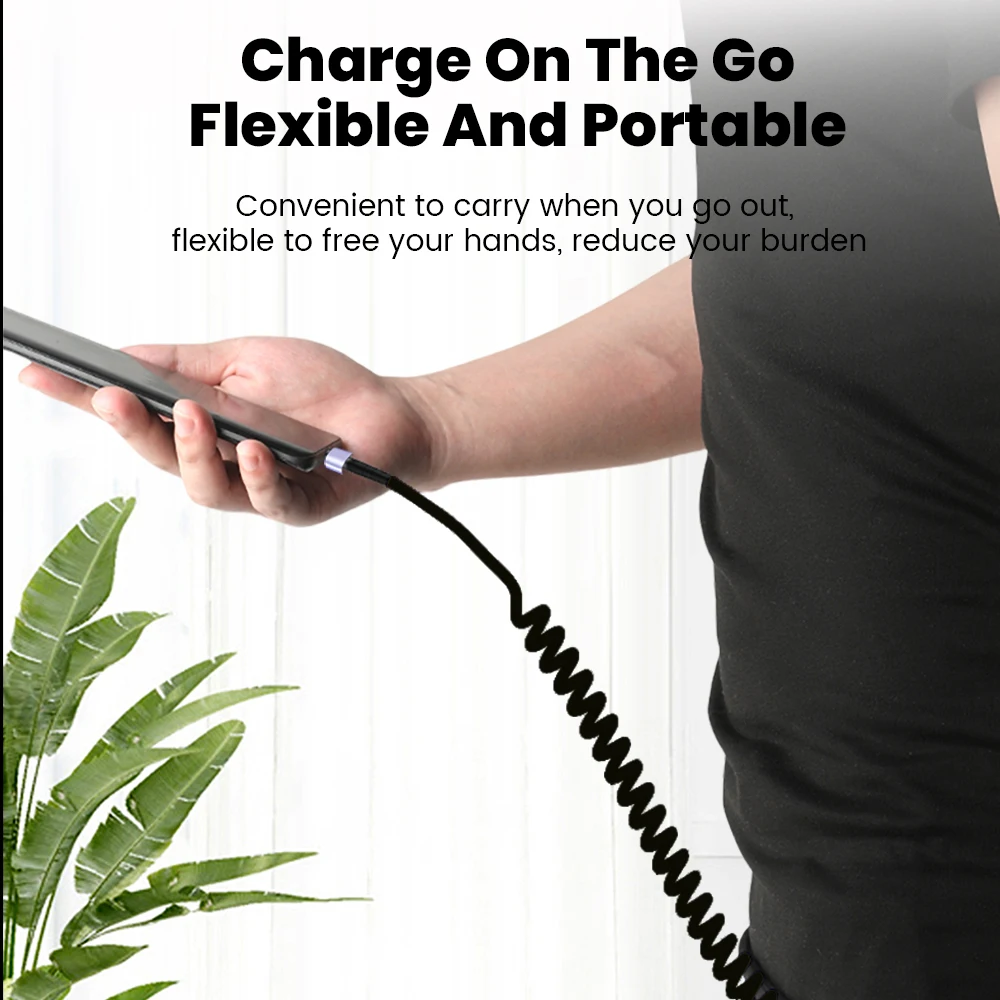 Codo de 90 grados USB tipo C a C Cable resorte retráctil USB C Cable 6A 66W Cable de datos de carga rápida para iphone Android CarPlay - imagen 5