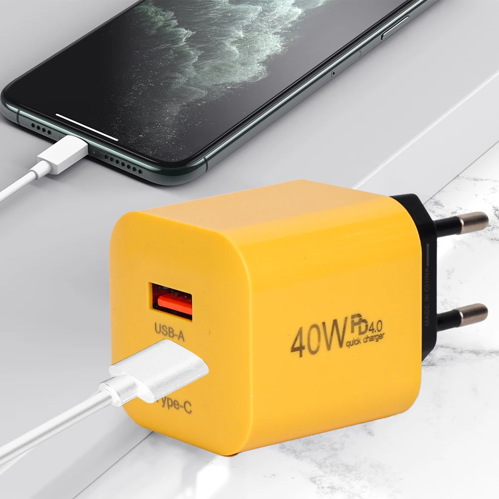 Adaptador de cargador de pared USB A tipo C de doble puerto de carga súper rápida de 40W para teléfonos Samsung Huawei Xiaomi Mi Android enchufes UE/EE. UU. - imagen 3