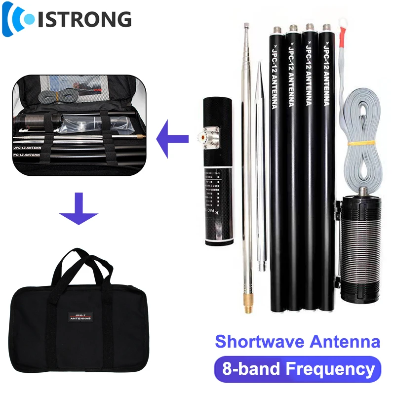 Antena de onda corta portátil para exteriores PAC-12 Mini antena retráctil de 8 bandas para balcón, bobina de inducción de 7-50MH, Base de aleación de aluminio
