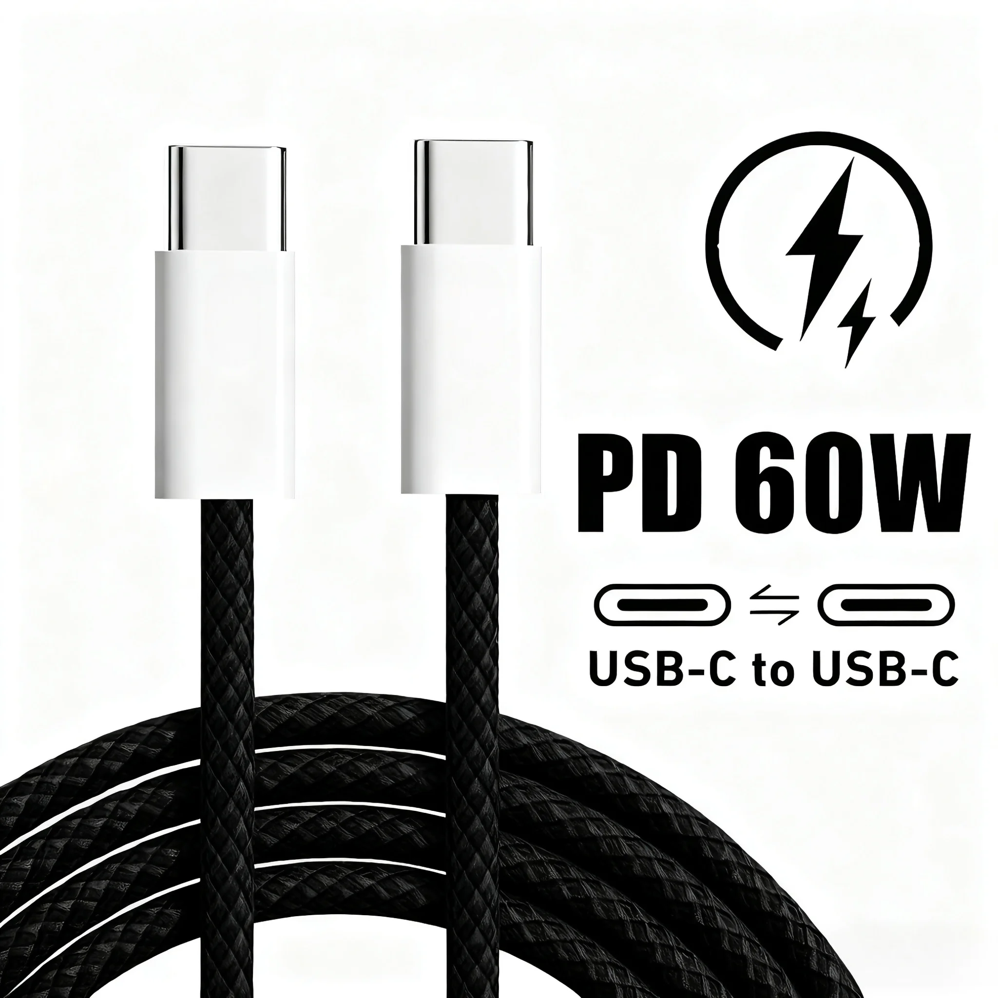 Cable de carga rápida USB-C a tipo C de 60W para iPhone 15 16 Plus 17 Pro Max Samsung Xiaomi Redmi Huawei Honor Cables trenzados de nailon - imagen 2