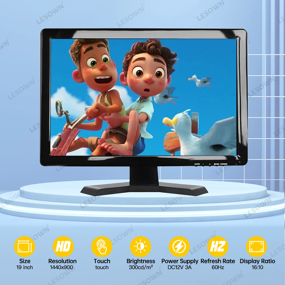 LESOWN Monitor Industrial de 19 pulgadas pantalla táctil amplia 16:10 VGA HDMI AV BNC USB DC12V 1440x900 pantalla LCD para ordenador CCTV - imagen 5
