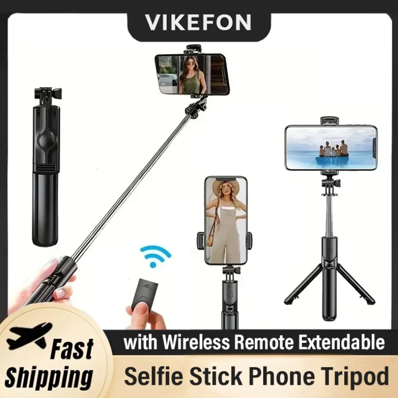 Trípode portátil para teléfono con palo de Selfie, trípode extensible remoto inalámbrico, rotación de 360 grados para iPhone 8-16 Samsung S24 S23
