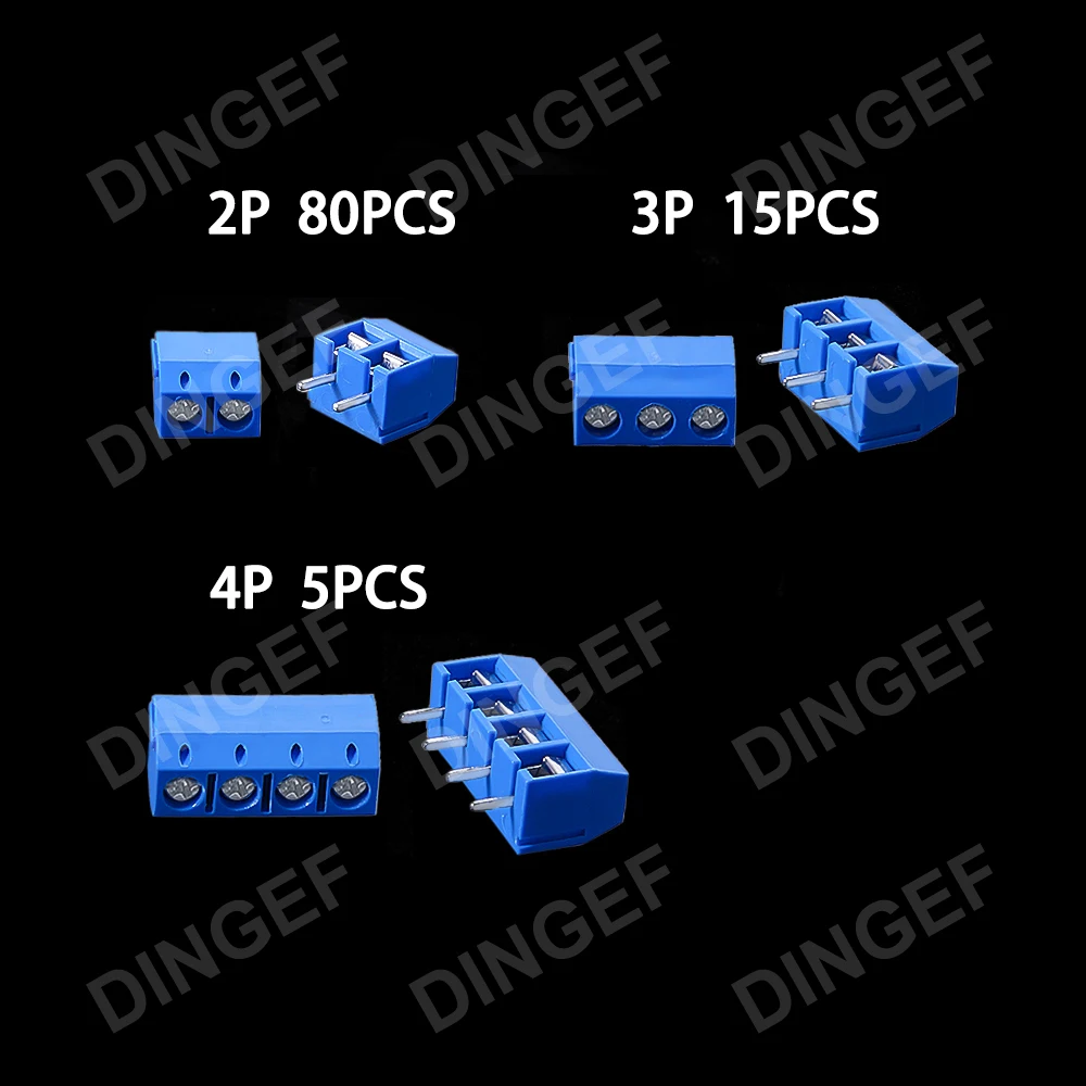 100 Uds PCB conector de bloque de terminales de tornillo KF301 paso 5,0 MM 2P 3P 4P caja de Kit empalmable KF301-2 azul KF301-2P KF301-3P KF-301 - imagen 5