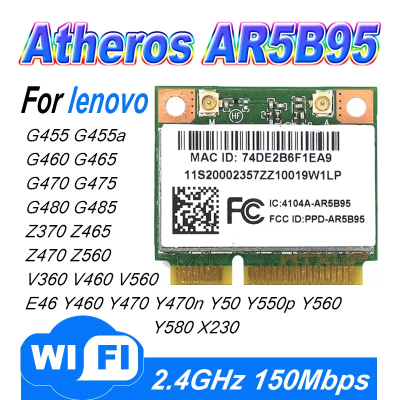 Tarjeta WiFi inalámbrica Atheors AR9285 AR5B95 para E46 Y560 V360 Z470 Y460 G460 G470 WLAN 150Mbps tarjeta WIFI