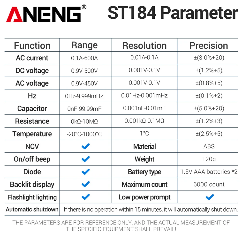 Multímetro de abrazadera ST184 + B15 0.1A 6000 probador de voltaje de abrazadera NCV 30-1000V medidor Detector de voltaje buscador de punto de interrupción de diagnóstico - imagen 5