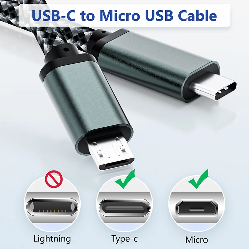 Cable corto USB C a Micro USB USB-C tipo C a Micro B USB 2,0 OTG Cable cargador de datos para Macbook Pro Mini Samsung Xiaomi - imagen 2