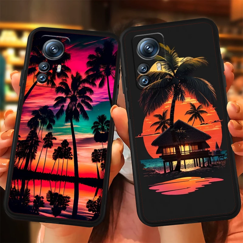 Coconut Tree Sunset Bird Art para Xiaomi Mi 14 13T 13 12T 12 11T 11i 11 10T 10 Pro Lite Ultra 5G, funda de teléfono de TPU negra - imagen 2