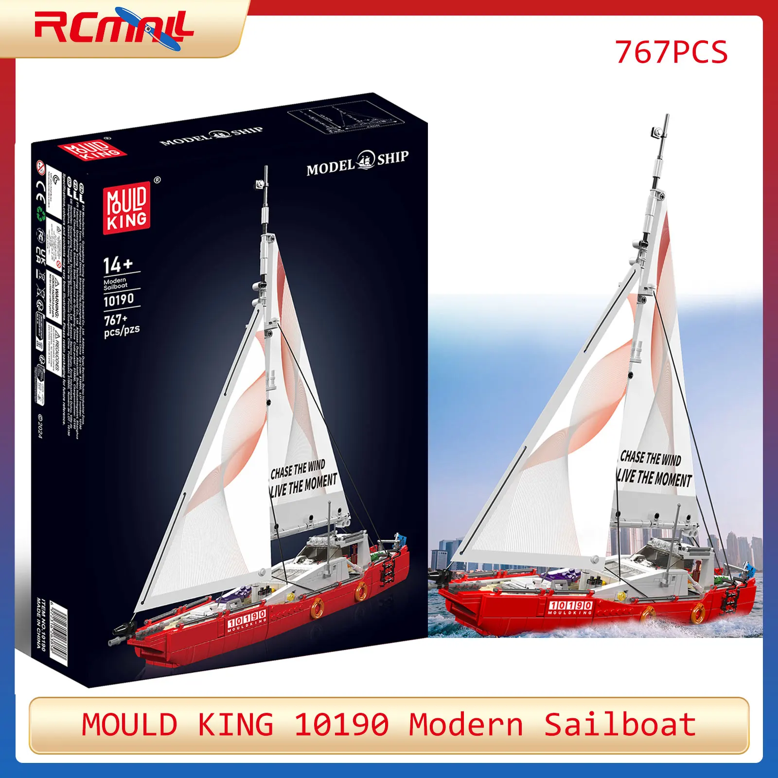 MOLD KING 10190 Kit de construcción de velero moderno 767 Uds bloques de montaje bloques de construcción modelo de barco creativo juguete para niños regalo para adultos