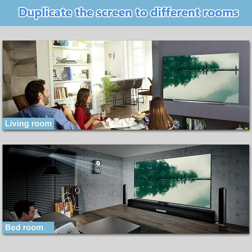 Una sala de estar con un televisor de pantalla grande y un comedor con un televisor de pantalla más pequeña