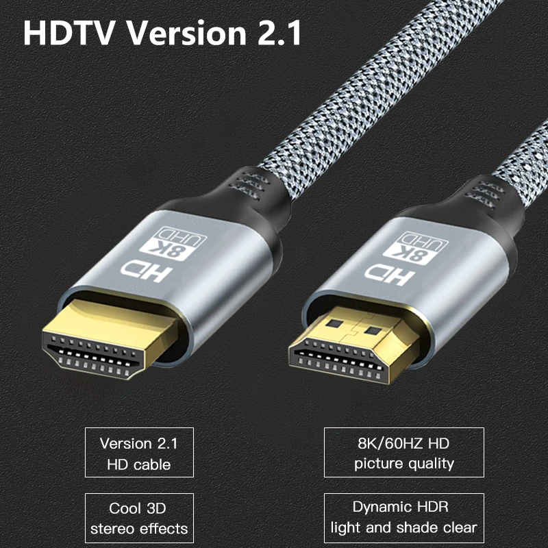 Cable HDTV 8K de 0,5-1,5 M, 60HZ, 2,1 V, 4K, 144HZ, TV 3D de alta velocidad para Monitor de ordenador, proyector, consola de juegos PS, Audio y vídeo - imagen 2