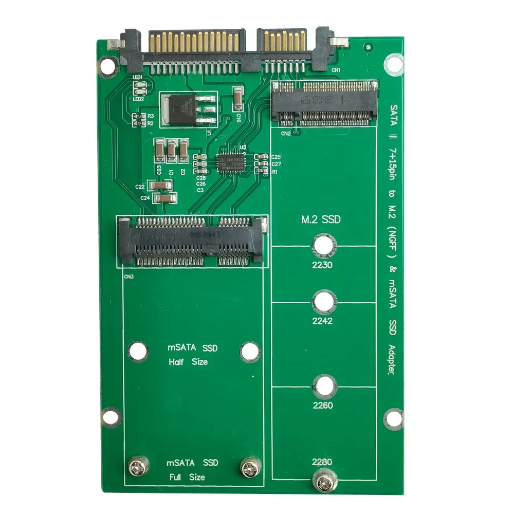 Tarjeta convertidora SSD a SATA III de varios tamaños 2 en 1 M.2 NGFF MSATA de 2,5 pulgadas