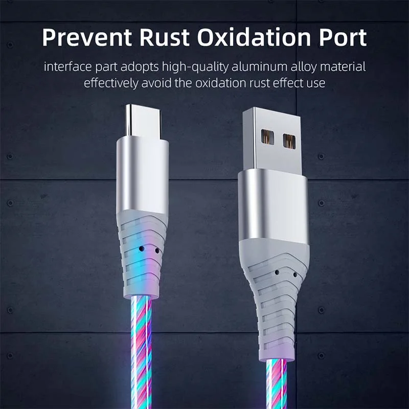 Cable de datos de carga rápida para móvil, Cable Micro USB LED tipo C de flujo luminoso 3A para Samsung, Xiaomi, OPPO, Huawei, IPhone - imagen 3