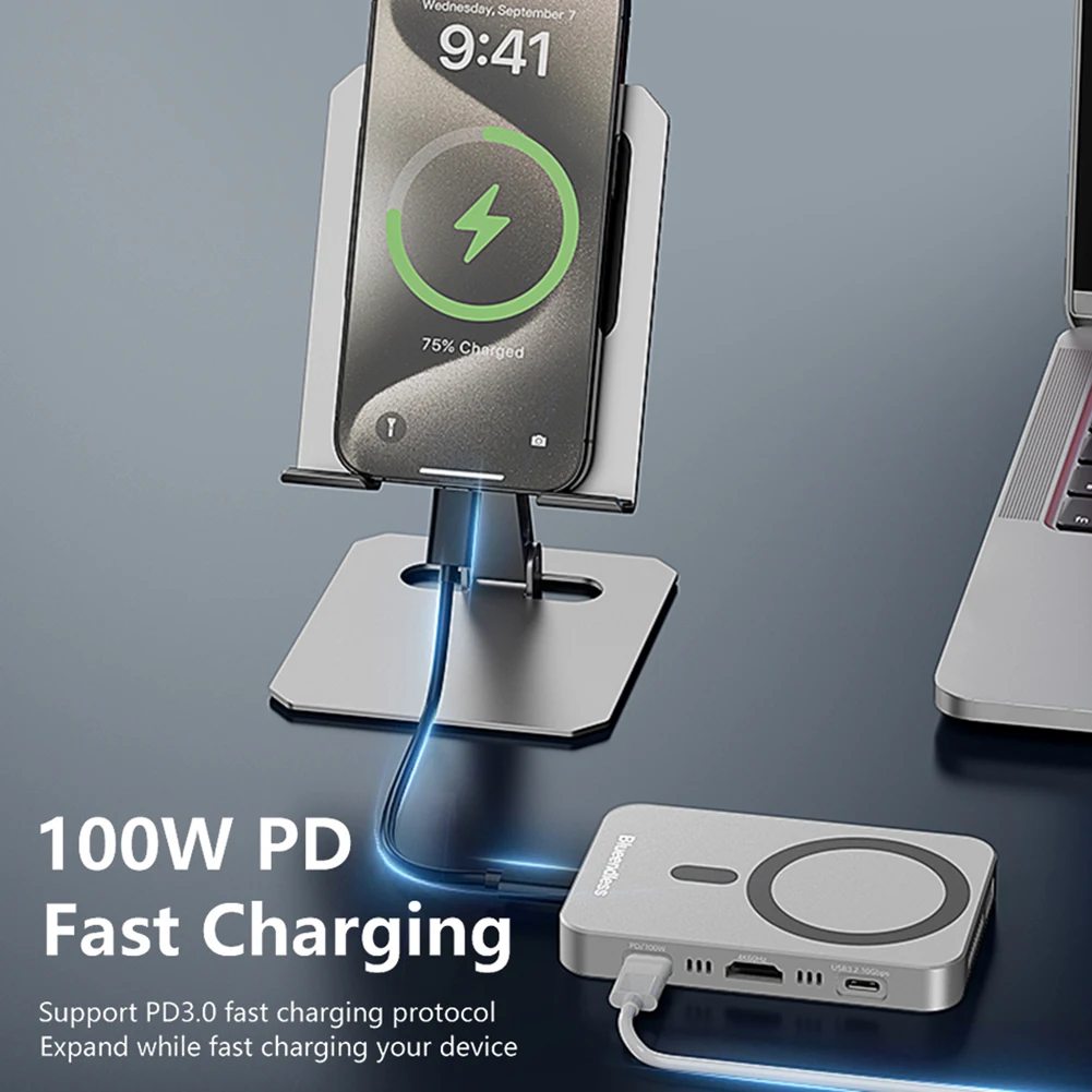 Caja magnética M.2 NVME SSD de 10Gbps, divisor USB 3,2, estación de acoplamiento Hub 4k 60Hz, carcasa de almacenamiento de vídeo para iPhone 16 15 - imagen 4