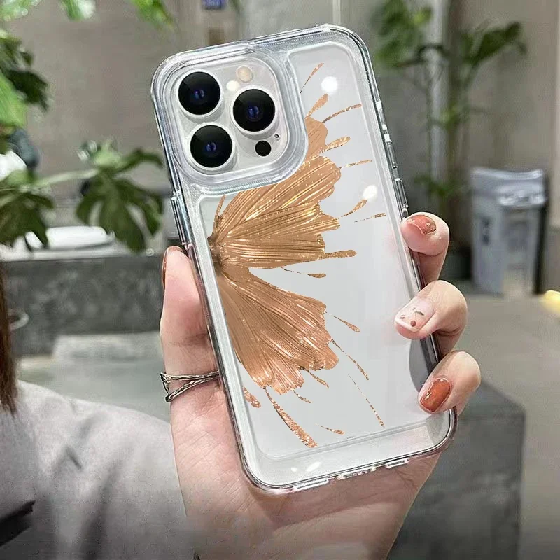 Funda de teléfono transparente de mariposa dorada INS de lujo para iPhone 15 Caaes iPhone 14 13 12 11 Pro Max XS XR X 7 8 Plus SE 2 2020 - imagen 5