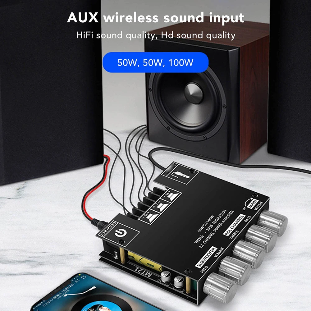 Módulo amplificador de potencia de Audio Compatible con Bluetooth, 2,1 canales, 50Wx2 + 100W, placa amplificadora para altavoces DIY, cine en casa - imagen 3