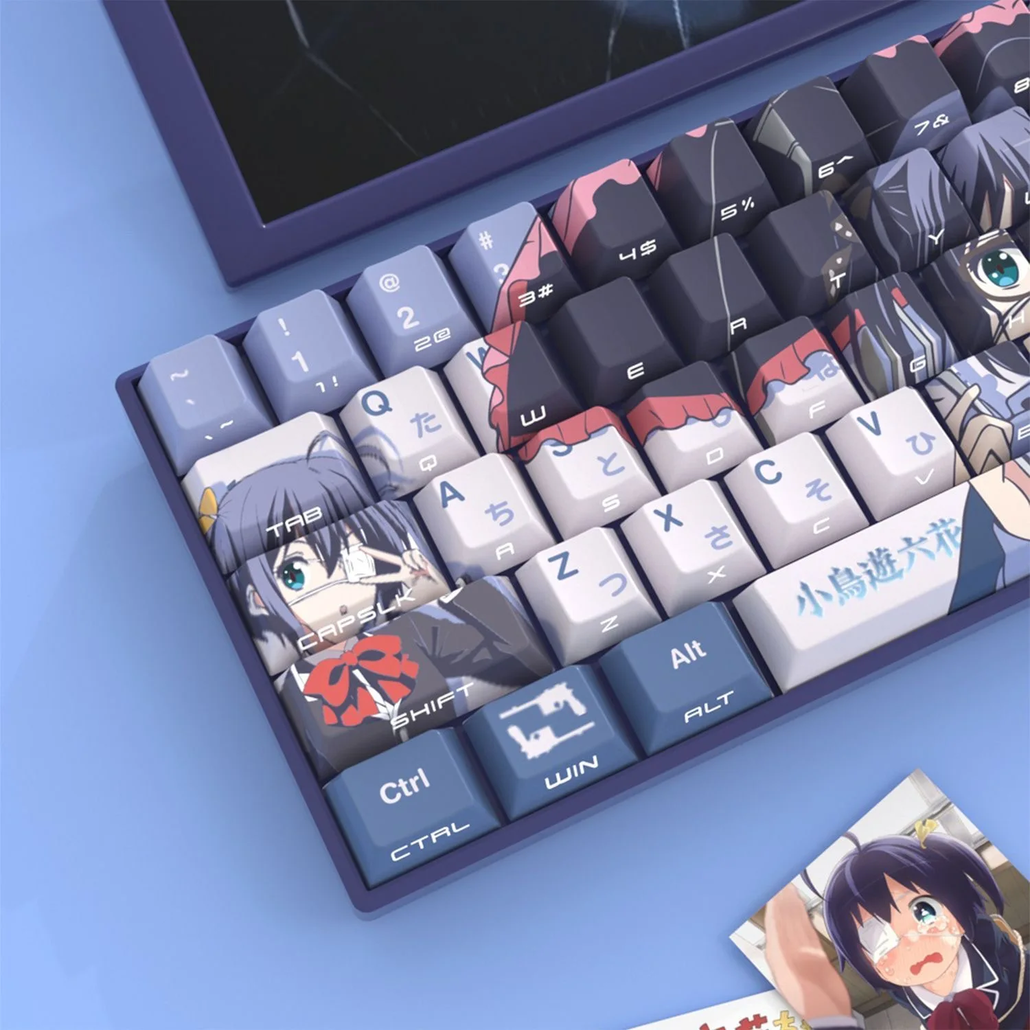 129 Kes Takanashi Rikka teclas translúcidas Anime teclas con impresión lateral PBT Dye-Sub Cherry para teclado mecánico Wooting 60 65 68 - imagen 4